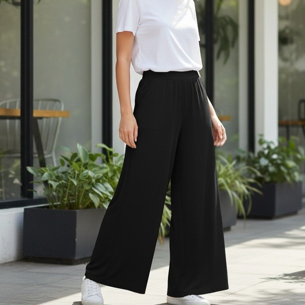 LOFT Wide Leg Culottes Size M Women Black Excellent Cropped Flowy Pants